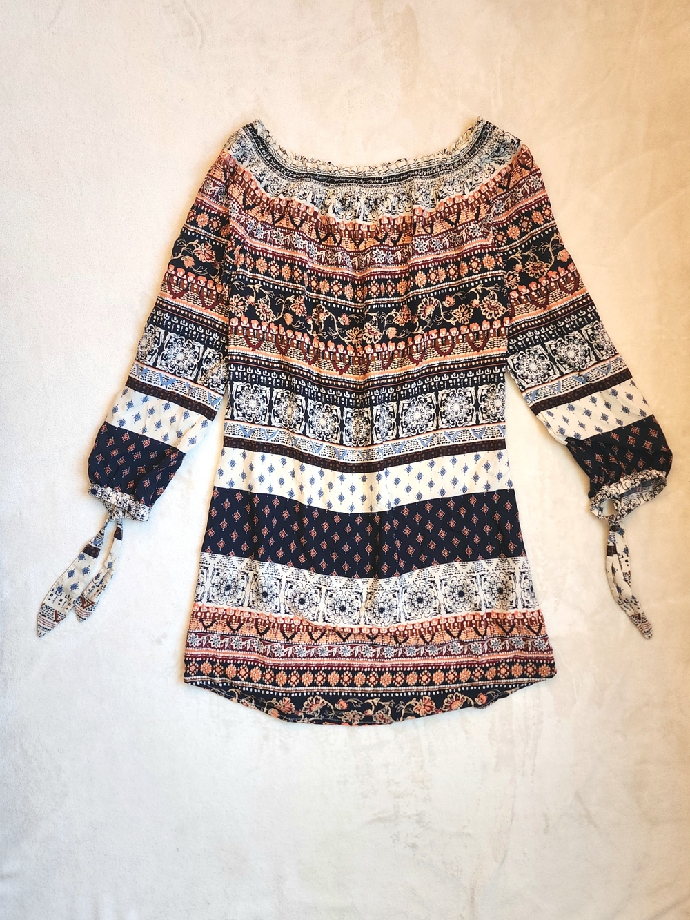 Boho Off-Shoulder Bishop Sleeve Peasant Dress Relaxed Medium